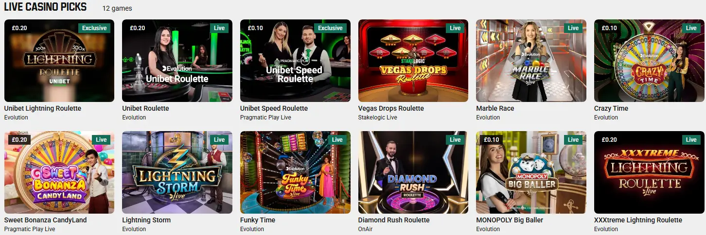 meilleur casino en direct au Unibet France