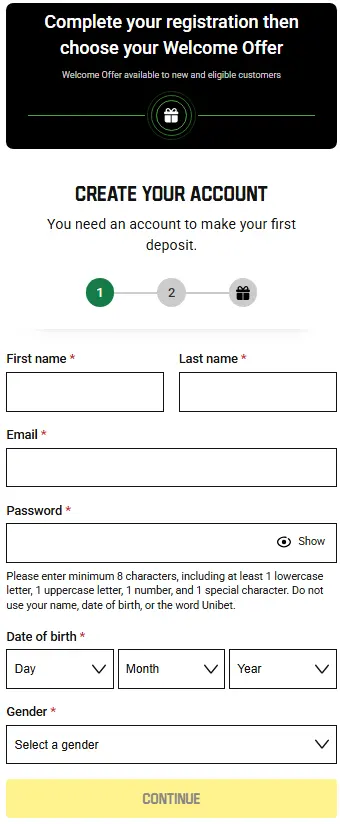 Processus d’inscription au Unibet france